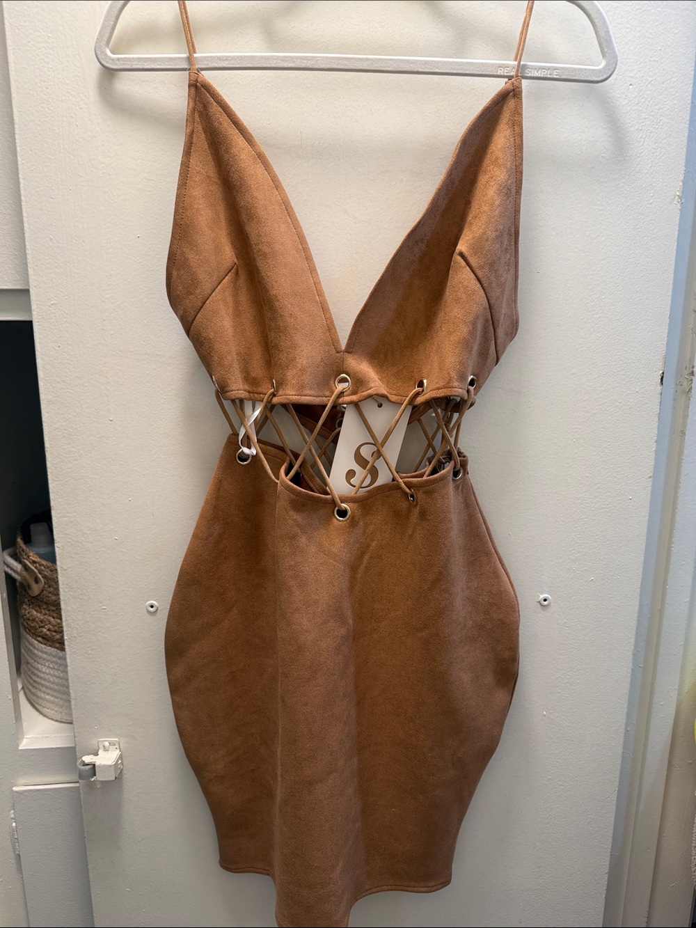 Sabo Skirt Tan Lace-Up Faux Suede Mini Dress